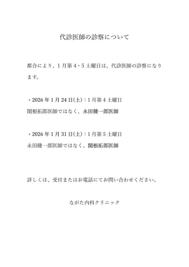 1月第4・5土曜日　代診医師の診察について